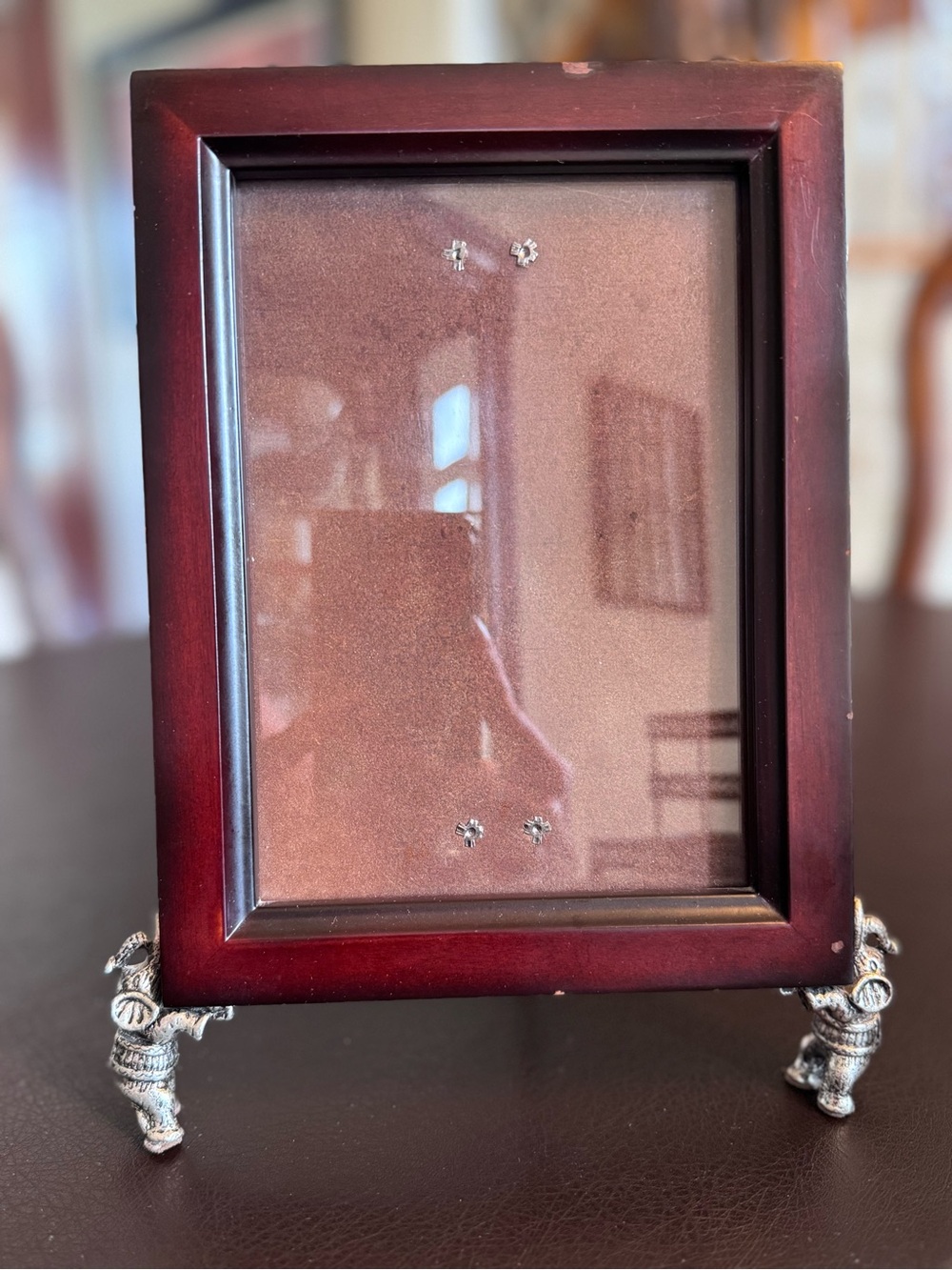 Mahogany Finish Picture Frame with Decorative Silver Feet